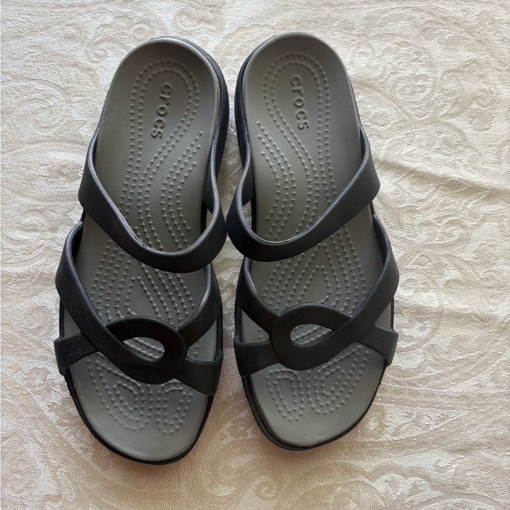 CROCS Black Strappy Slide Sandals